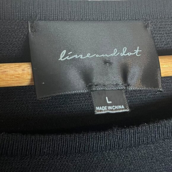 Line & Dot Size L Oversized Statement Sleeve Knit Top Solid Black Elevated Basic - Picture 3 of 4